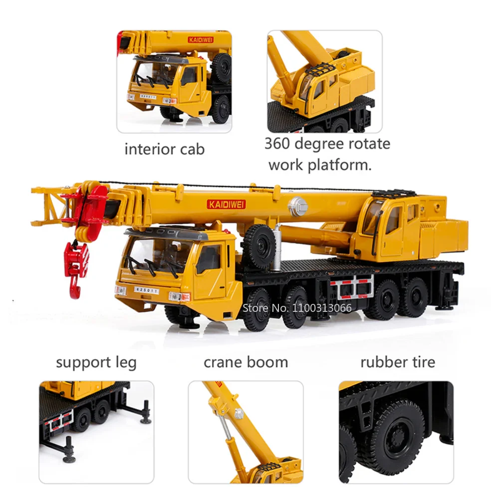Scale Alloy Diecast Engineering Crane Toy - 360° Rotating, Four-Wheel Steering Model for Kids - Image 3