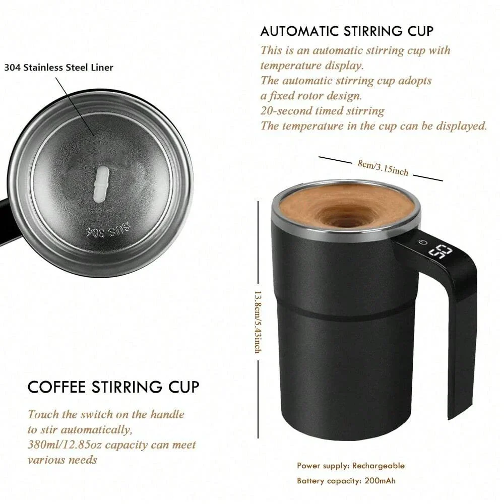 Self Stirring Mug 380ML Stainless Steel Interior USB Rechargeable Electric Coffee Cup Back To Work 2025 IP67 Waterproof - Image 6