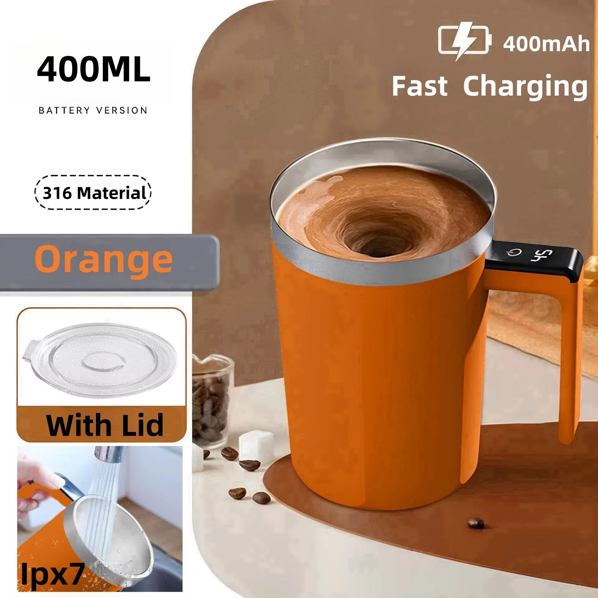 Self Stirring Mug 380ML Stainless Steel Interior USB Rechargeable Electric Coffee Cup Back To Work 2025 IP67 Waterproof - Image 9
