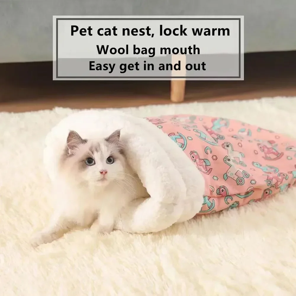 Self Warming Cat Bed - Soft Plush Cat Sleeping Bag for Indoor Cats, Cozy Nest for Small Pets - Image 3