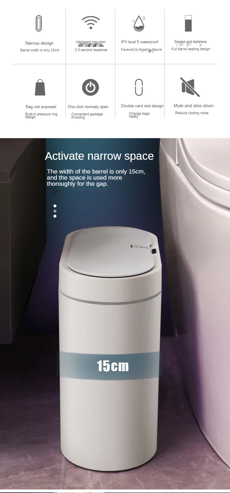 Sensor Trash Can Touchless 8L Kitchen Bathroom Bin Compact - Image 9