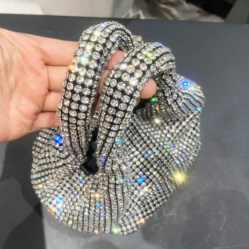 Shiny Crystal Clutch Purse Bucket Shoulder Bag for Evening Luxury Rhinestone Handbag - Image 3