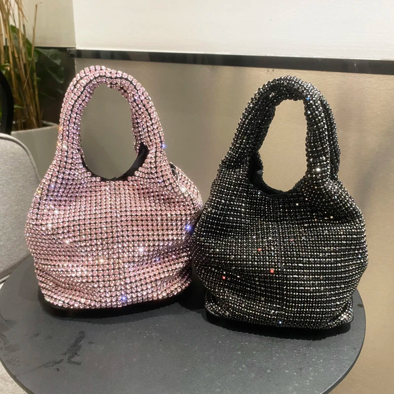 Shiny Crystal Clutch Purse Bucket Shoulder Bag for Evening Luxury Rhinestone Handbag - Image 4