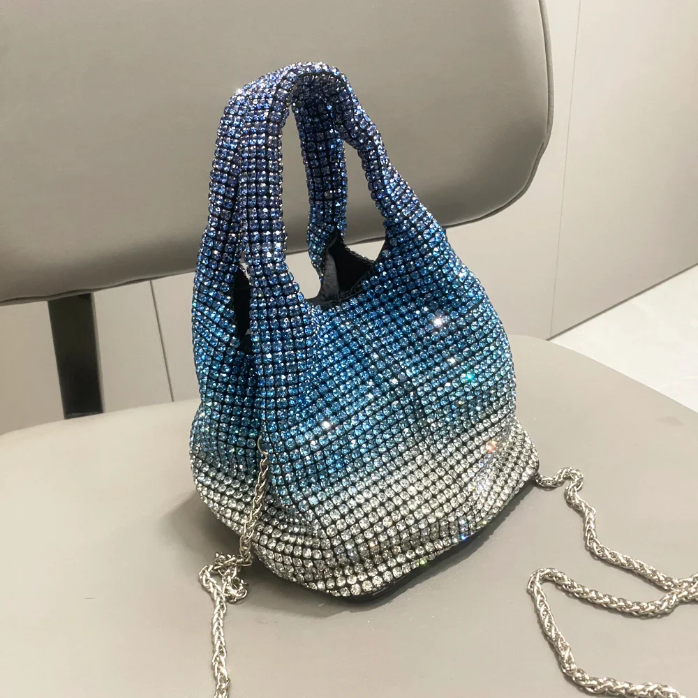 Shiny Crystal Clutch Purse Bucket Shoulder Bag for Evening Luxury Rhinestone Handbag - Image 5