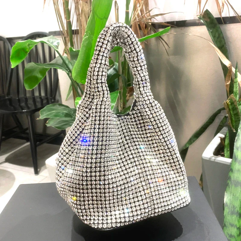 Shiny Crystal Clutch Purse Bucket Shoulder Bag for Evening Luxury Rhinestone Handbag - Image 6