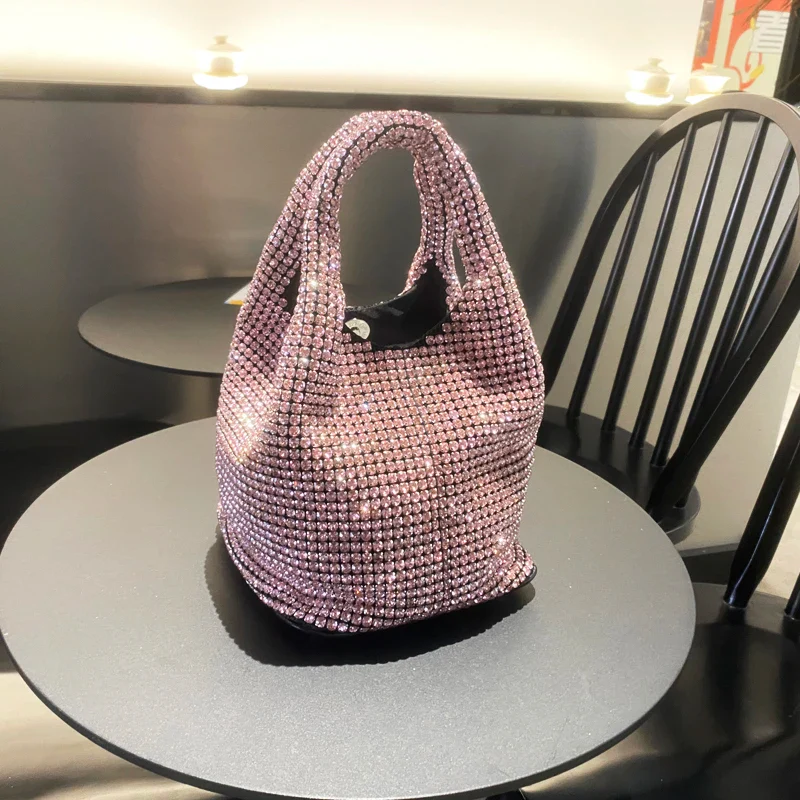 Shiny Crystal Clutch Purse Bucket Shoulder Bag for Evening Luxury Rhinestone Handbag - Image 7