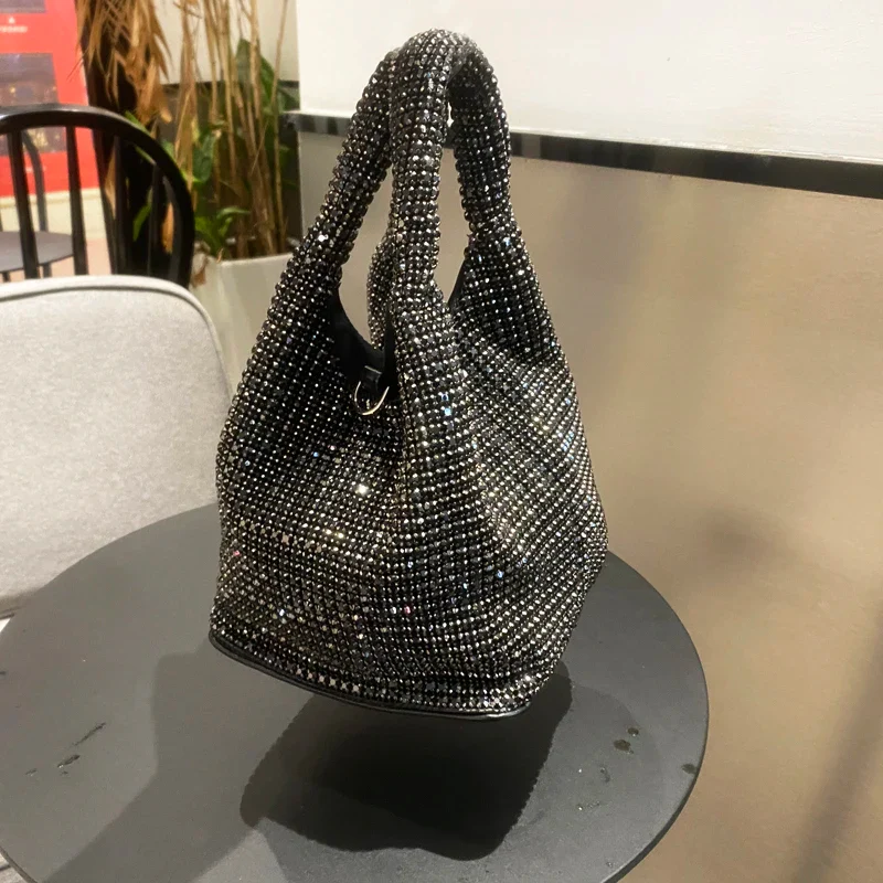 Shiny Crystal Clutch Purse Bucket Shoulder Bag for Evening Luxury Rhinestone Handbag - Image 8