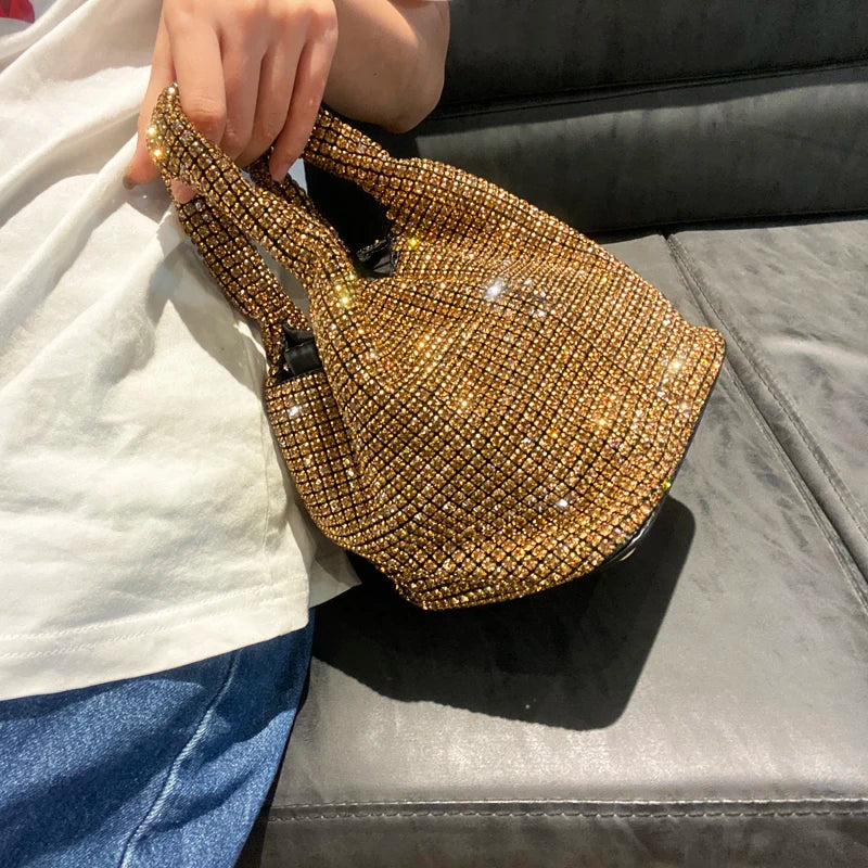 Shiny Crystal Clutch Purse Bucket Shoulder Bag for Evening Luxury Rhinestone Handbag - Image 9