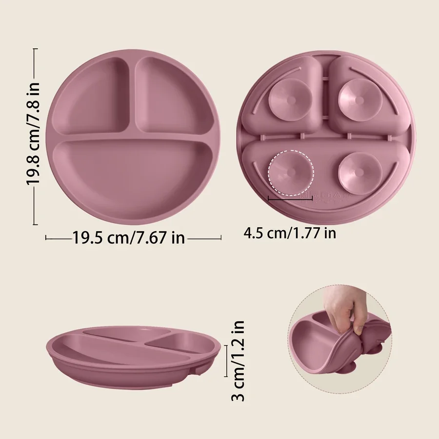 Silicone Baby Dining Plate with Suction Base, BPA Free Toddler Tableware, 8-Inch Divided Feeding Dish - Image 3