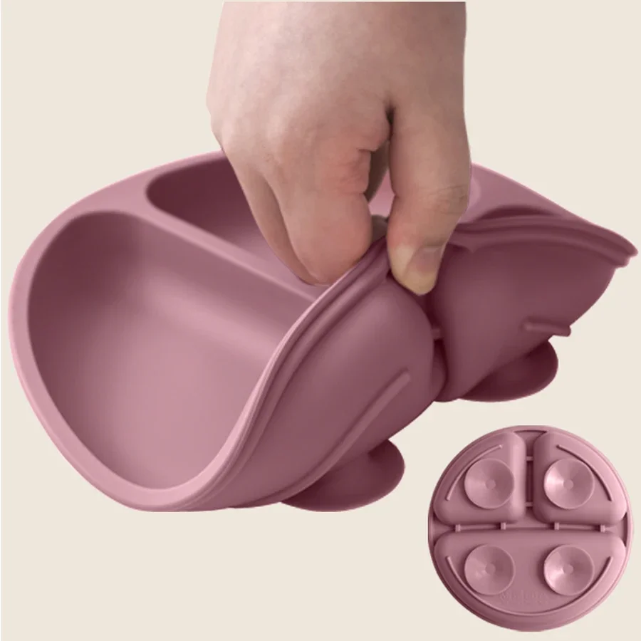 Silicone Baby Dining Plate with Suction Base, BPA Free Toddler Tableware, 8-Inch Divided Feeding Dish - Image 4