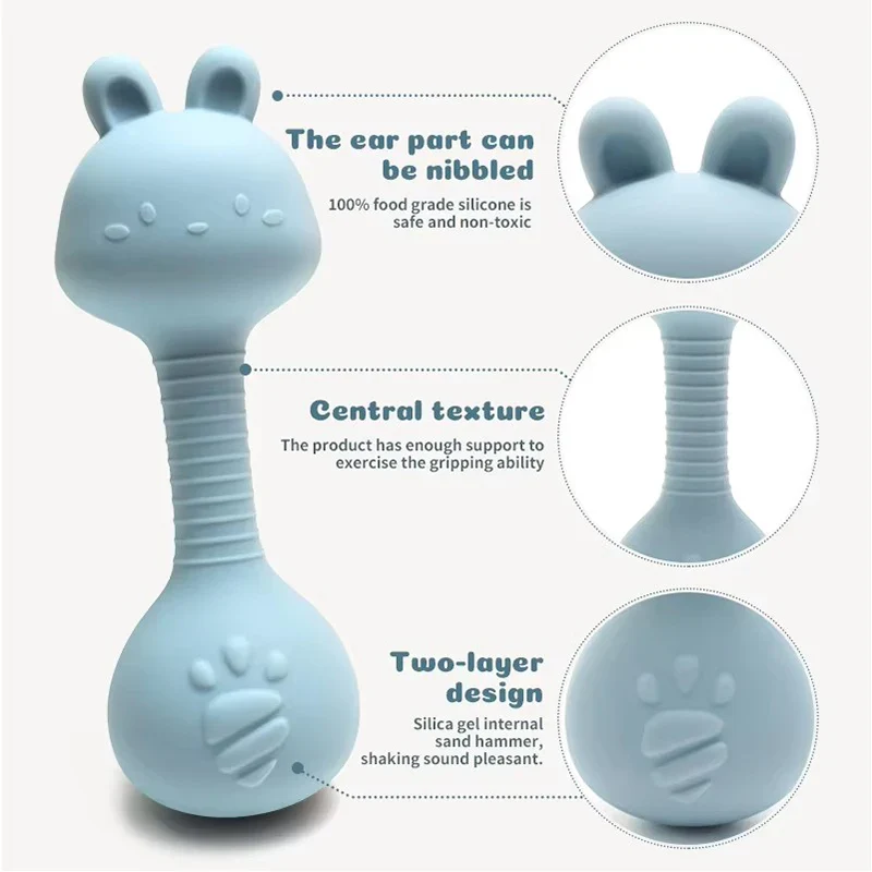 Silicone Rabbit Teether Rattle Newborn Sensory Toys - Image 3