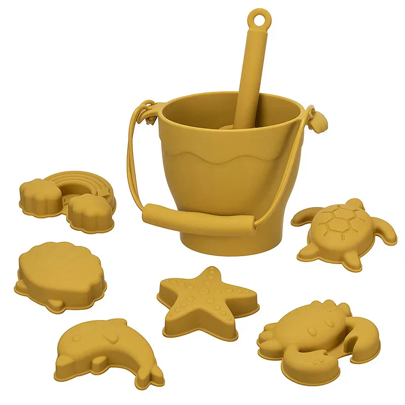 Silicone Beach Toy Set 8Pc Bucket And Molds Kids Sand Play Summer 2025 Flexible Easy Clean Safe Gift - Image 10