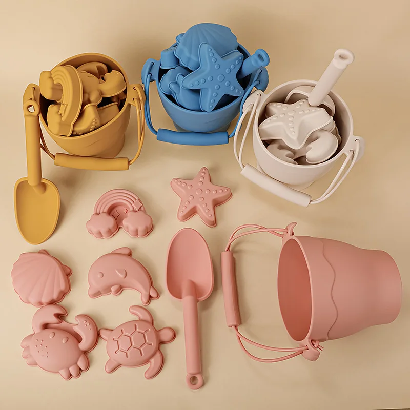 Silicone Beach Toy Set 8Pc Bucket And Molds Kids Sand Play Summer 2025 Flexible Easy Clean Safe Gift - Image 2