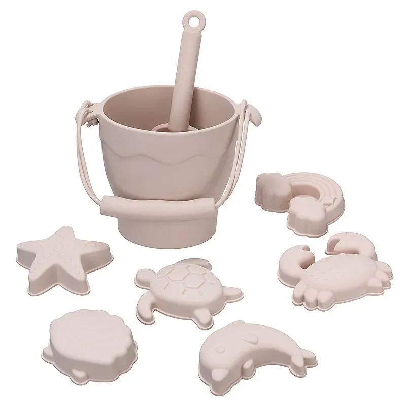 Silicone Beach Toy Set 8Pc Bucket And Molds Kids Sand Play Summer 2025 Flexible Easy Clean Safe Gift - Image 7
