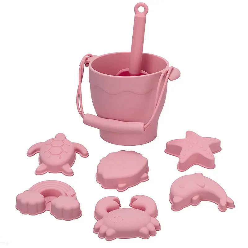 Silicone Beach Toy Set 8Pc Bucket And Molds Kids Sand Play Summer 2025 Flexible Easy Clean Safe Gift - Image 8
