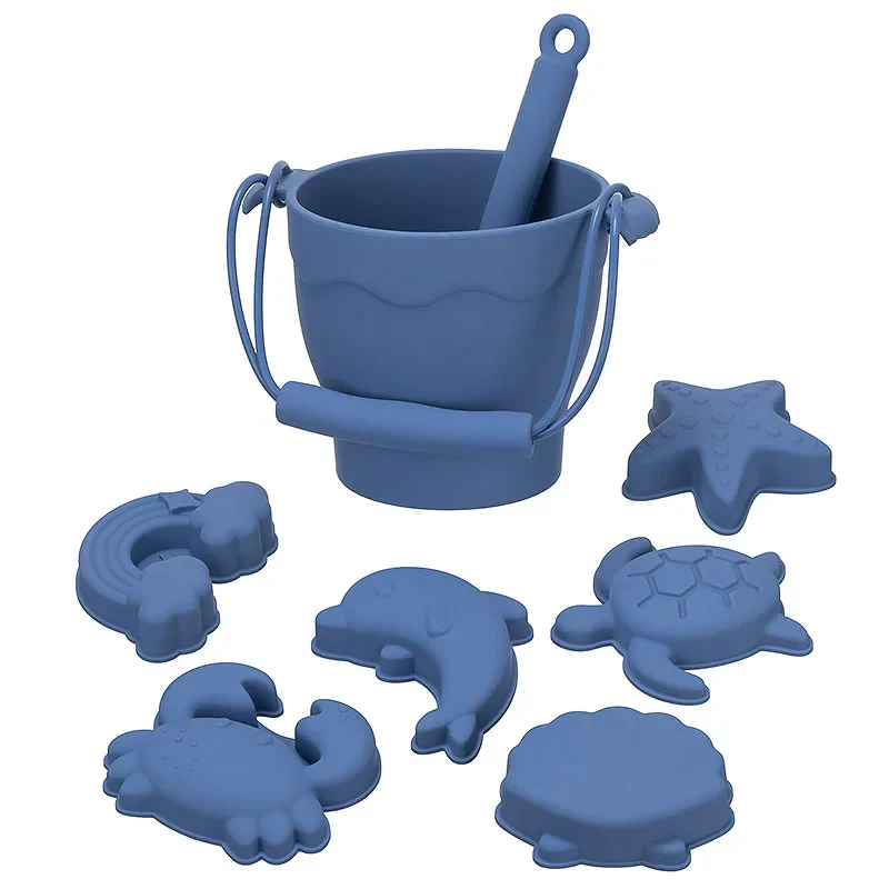 Silicone Beach Toy Set 8Pc Bucket And Molds Kids Sand Play Summer 2025 Flexible Easy Clean Safe Gift - Image 9