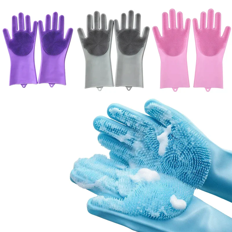 Silicone Dishwashing Gloves with Scrubber - Eco-Friendly Household Cleaning Tool - Image 2