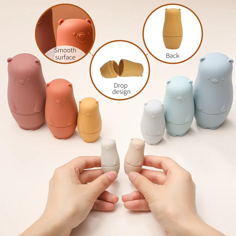 Silicone Stacking Toy Nesting Bear Matryoshka Set Holiday Gift 2025 BPA Free Educational Toy - Image 2