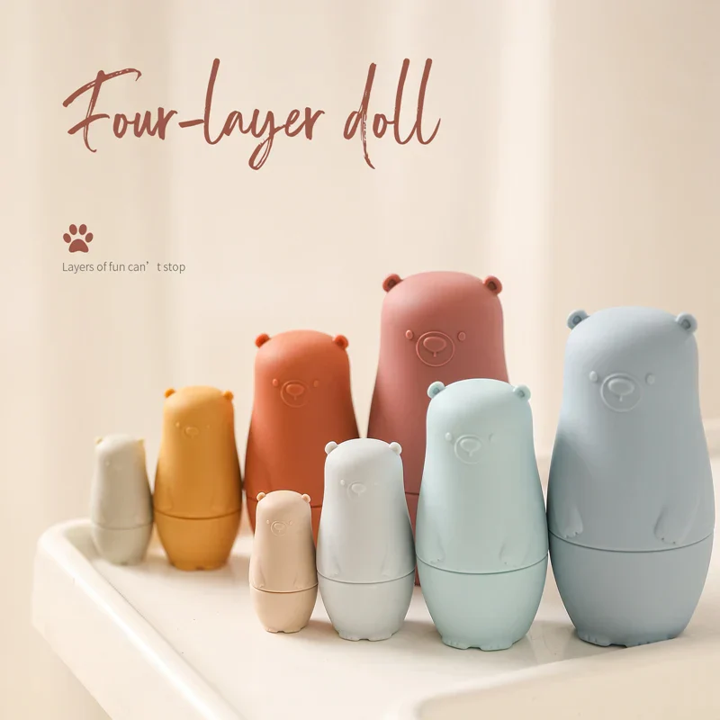Silicone Stacking Toy Nesting Bear Matryoshka Set Holiday Gift 2025 BPA Free Educational Toy - Image 3