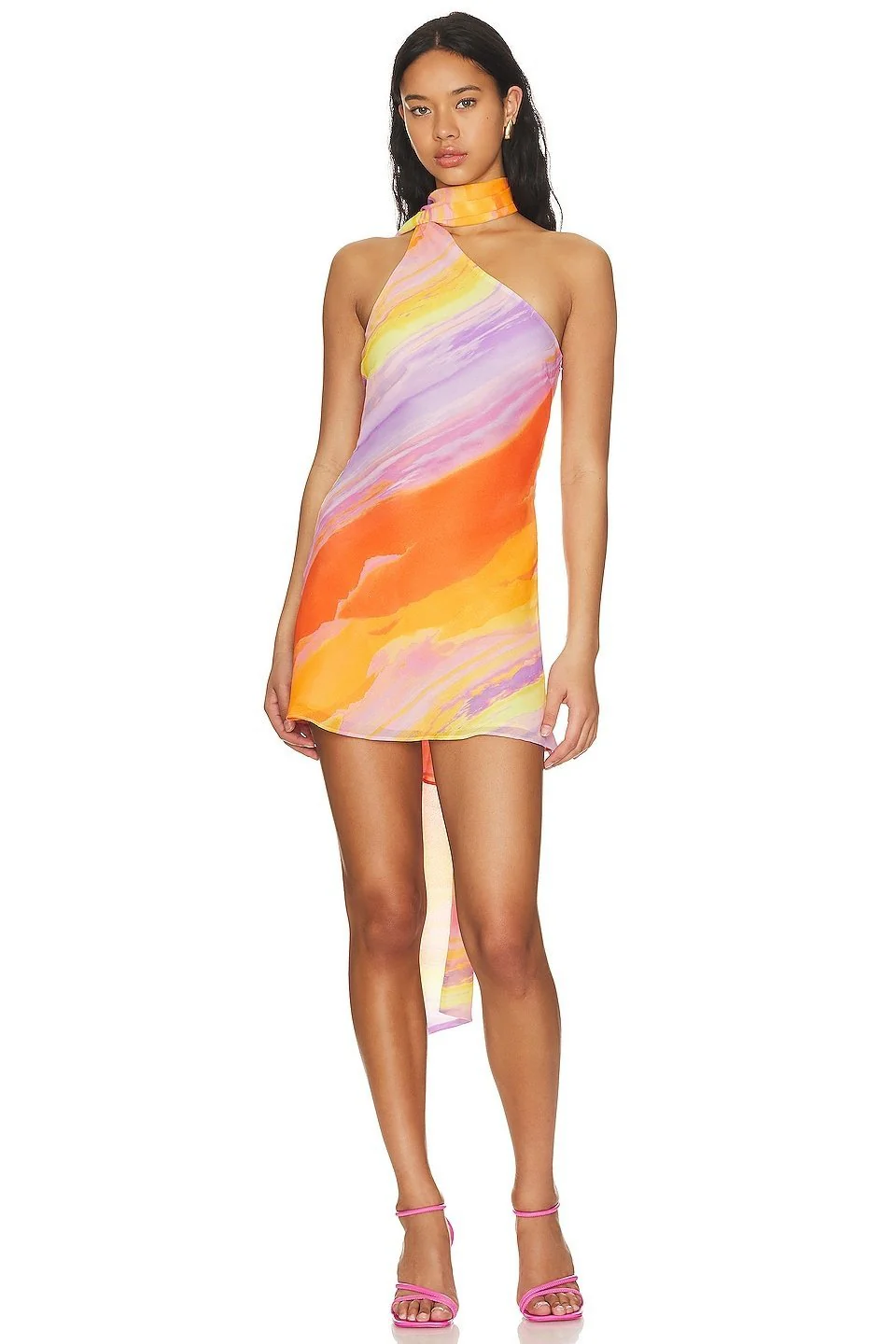 Silk Mini Dress for Women in Tropical Sunset Design, Lightweight Summer Dress for Beach and Evening Events - Image 4