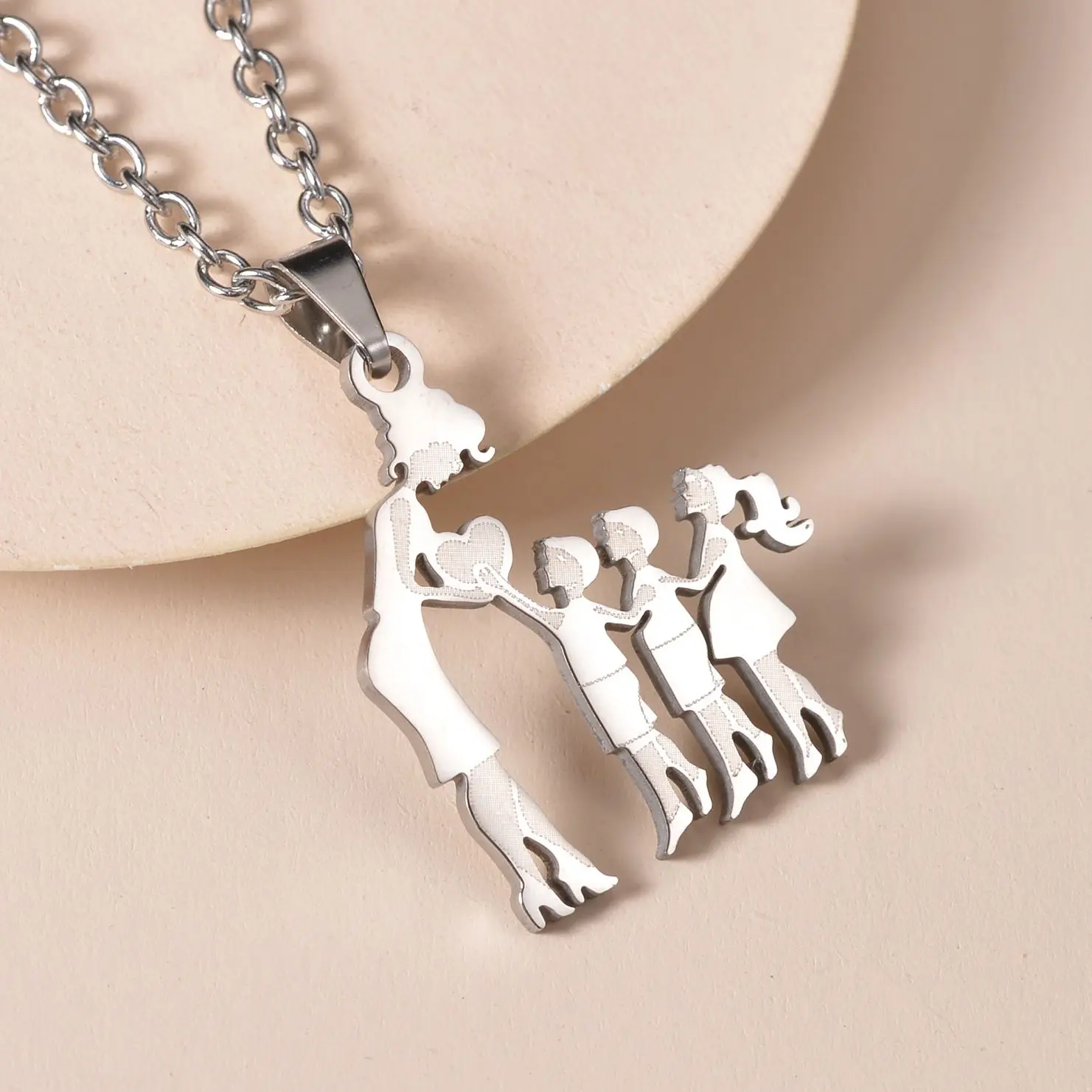 Silver Stainless Steel Mother & Kids Pendant Necklace – Mother's Day Gift Children Family Stainless Steel Jewelry - Image 15