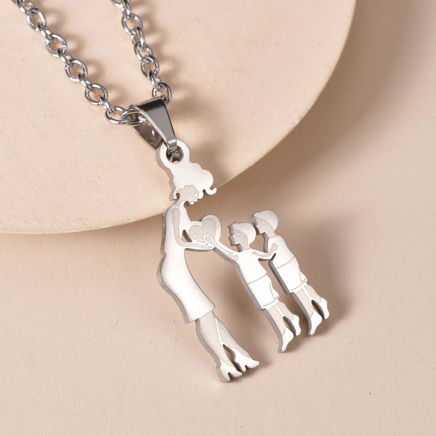 Silver Stainless Steel Mother & Kids Pendant Necklace – Mother's Day Gift Children Family Stainless Steel Jewelry - Image 20