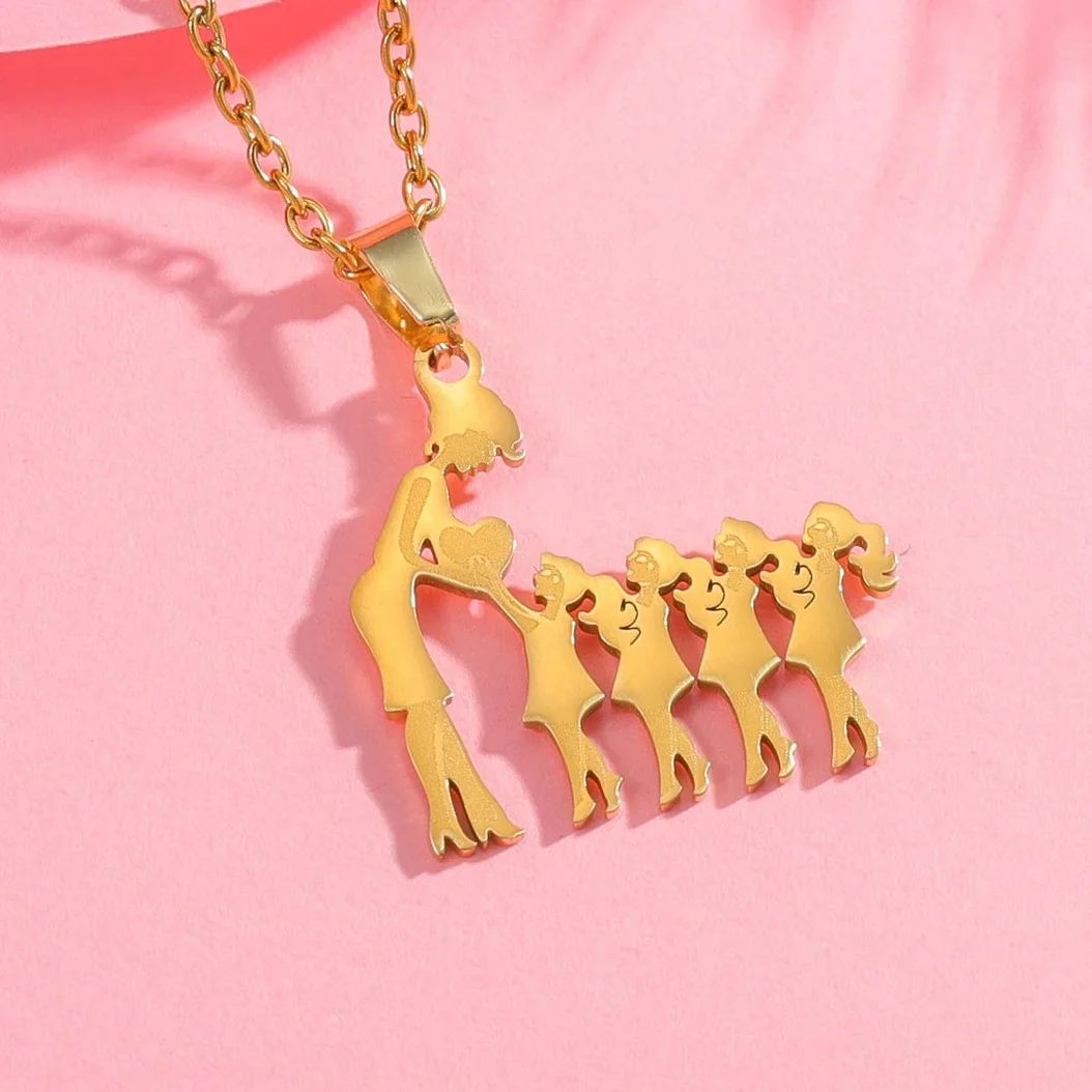 Silver Stainless Steel Mother & Kids Pendant Necklace – Mother's Day Gift Children Family Stainless Steel Jewelry - Image 37