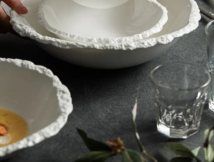 White Porcelain Rock Edge Soup Bowl Modern Tableware - Image 12