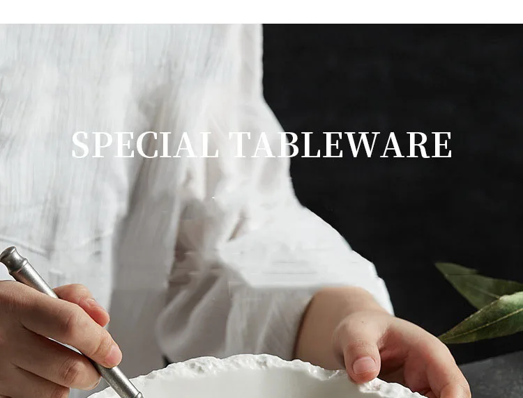 White Porcelain Rock Edge Soup Bowl Modern Tableware - Image 9