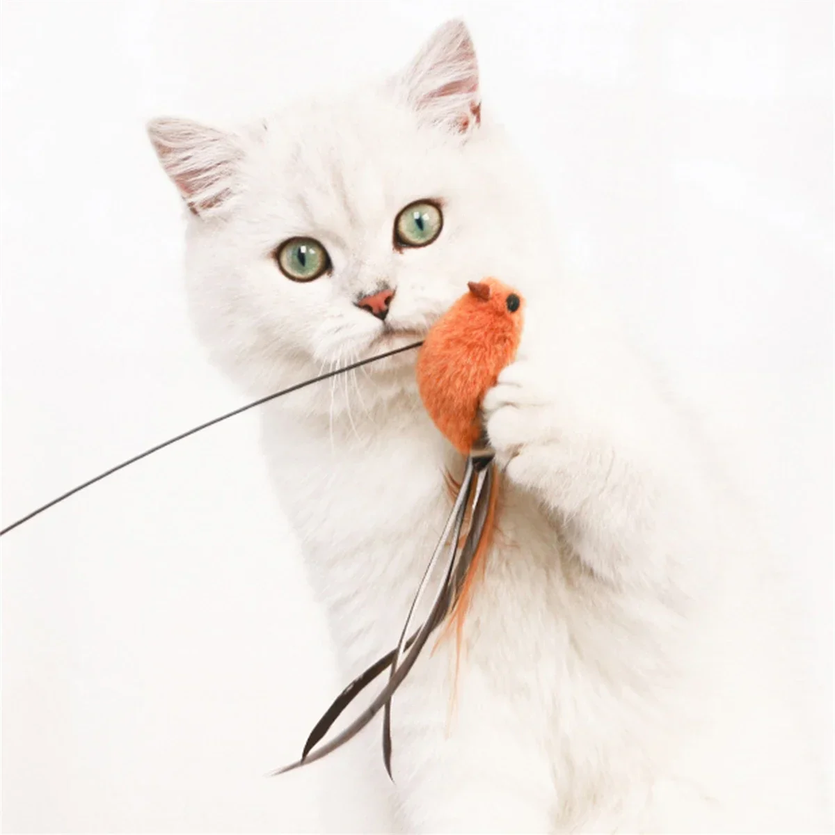 Simulated Bird Cat Toys - Upgraded Feather Teasing Stick, Long Rod with Steel Wire, Cat Safe Fun - Image 3