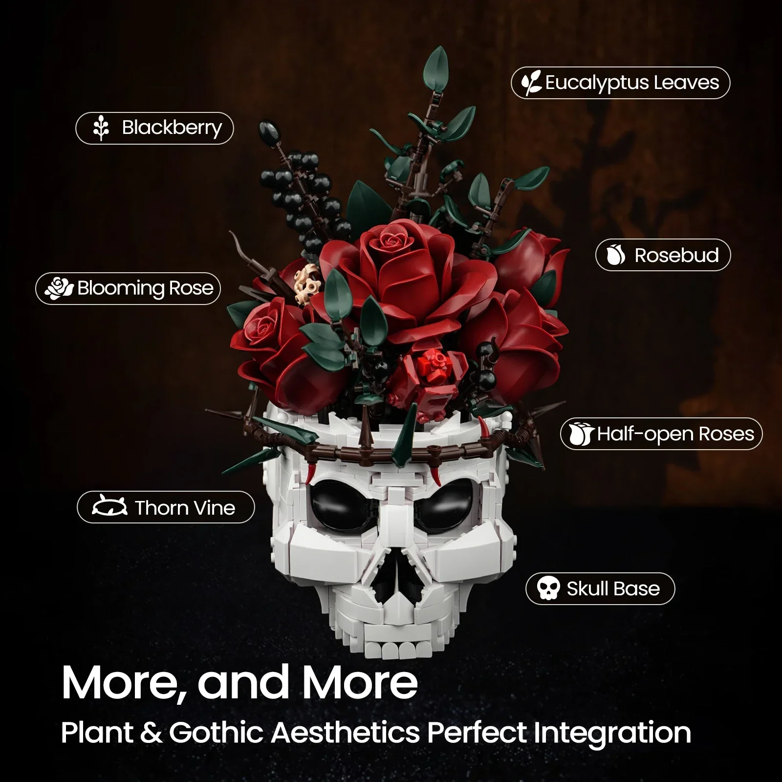 Skull Bouquet Building Set Gothic Home Decor Halloween - Image 8