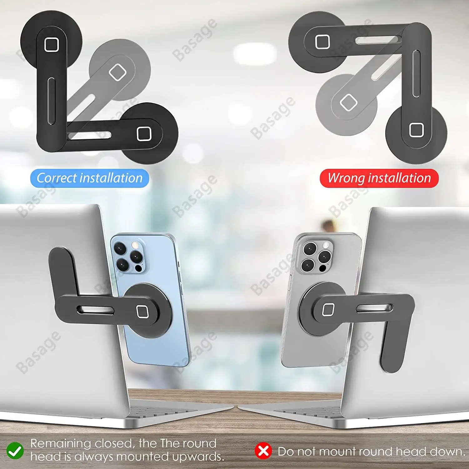 Slim & Foldable Magnetic Phone Holder for Laptop & Monitor - Compatible with All Phones, Includes Magnetic Rings - Image 3