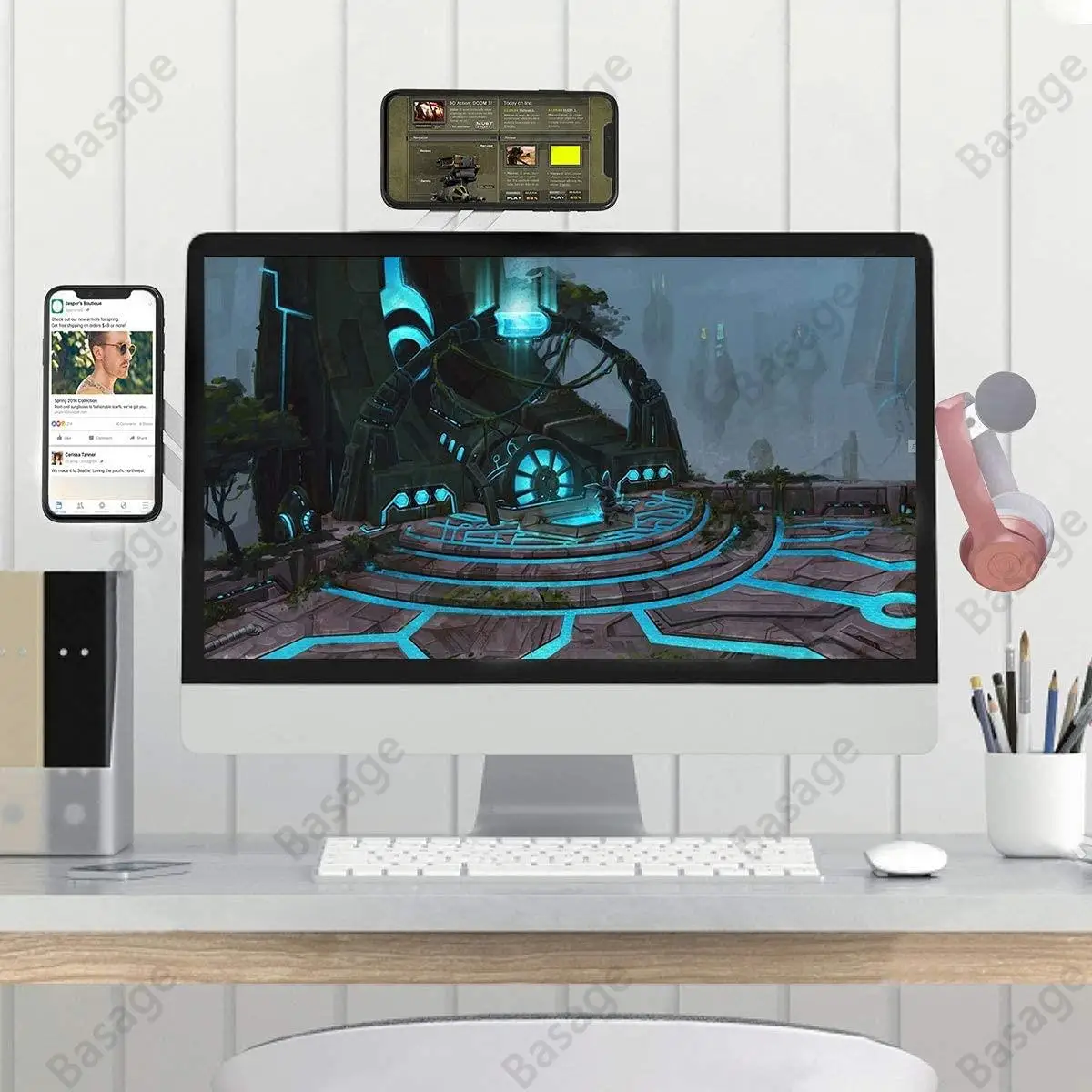 Slim & Foldable Magnetic Phone Holder for Laptop & Monitor - Compatible with All Phones, Includes Magnetic Rings - Image 5