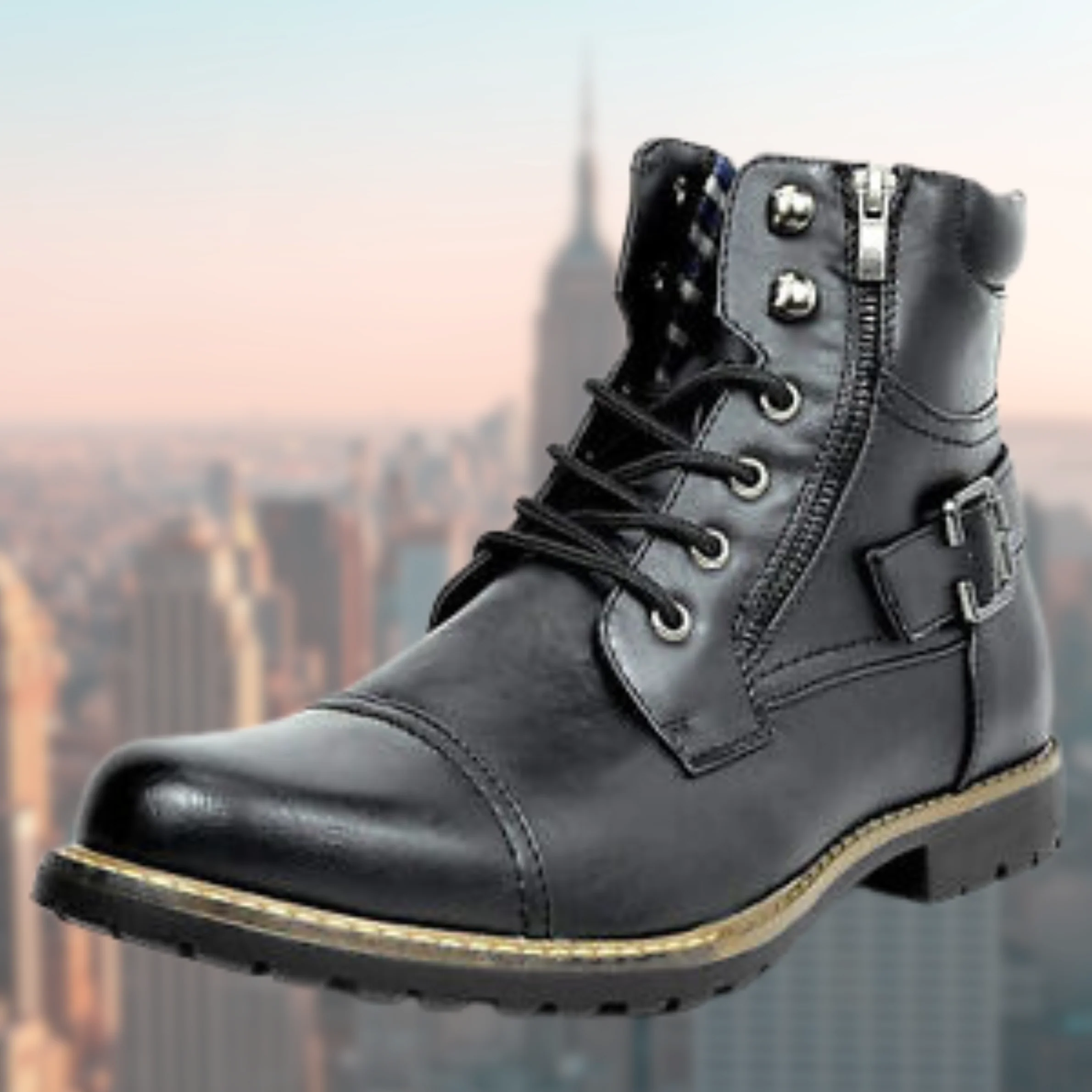 Slip-Resistant Men's Motorcycle Boots - Zip, Leather - Image 2