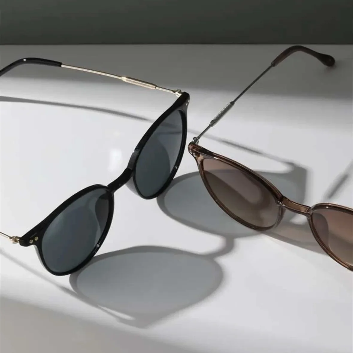 Small Round Cat Eye Sunglasses Set for Women and Men - Vintage Skinny Eyewear, 2 Pairs - Image 3