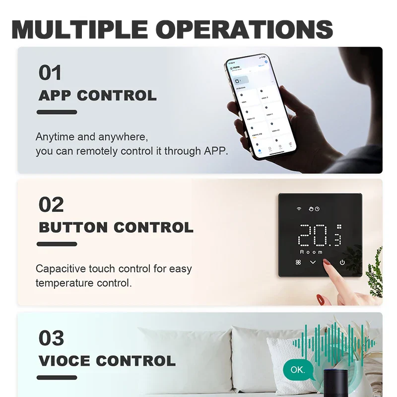 Smart Gas Boiler Thermostat WiFi Enabled Daily Programmable Voice Assistant Compatible Fall 2025 Energy Saver - Image 3