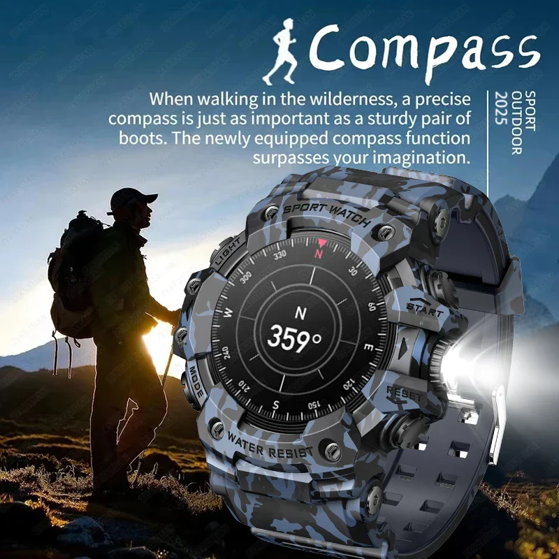Smart Watch Rugged Outdoor Edition Fall 2025 Bluetooth Calls Waterproof IP68 Compass Flashlight SOS 1.39 Inch Display - Image 4