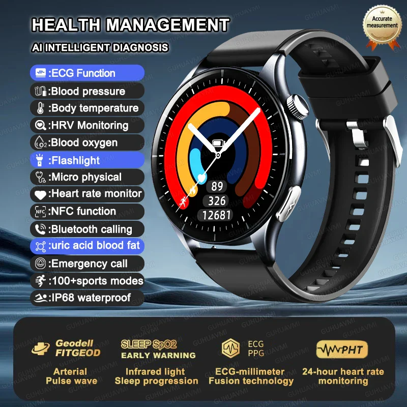 Smartwatch ECG and PPG Health Monitor With Uric Acid and Lipid Tracking NFC 1.56 Inch AMOLED Fall 2025 - Image 10
