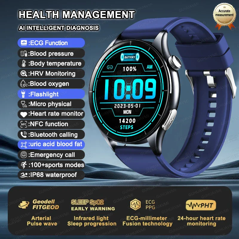 Smartwatch ECG and PPG Health Monitor With Uric Acid and Lipid Tracking NFC 1.56 Inch AMOLED Fall 2025 - Image 8