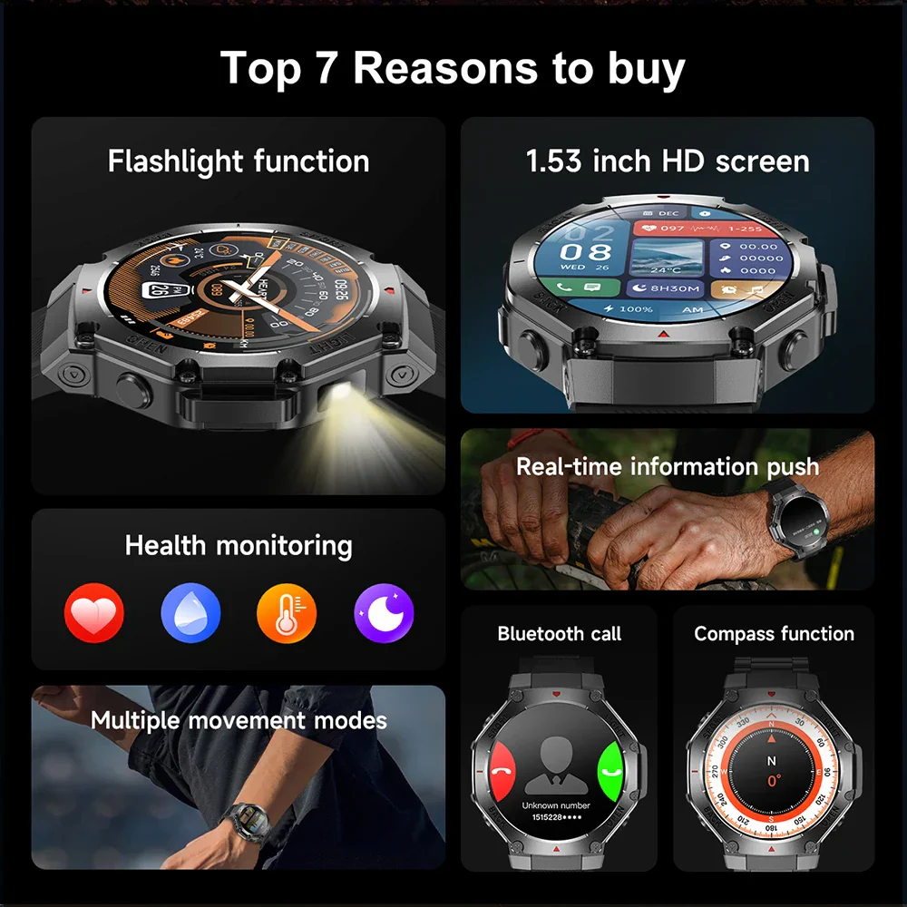 Smartwatch GPS Health Monitor - AMOLED Display, Bluetooth Calling, 3ATM Waterproof Fall 2025 Fitness Gift - Image 3