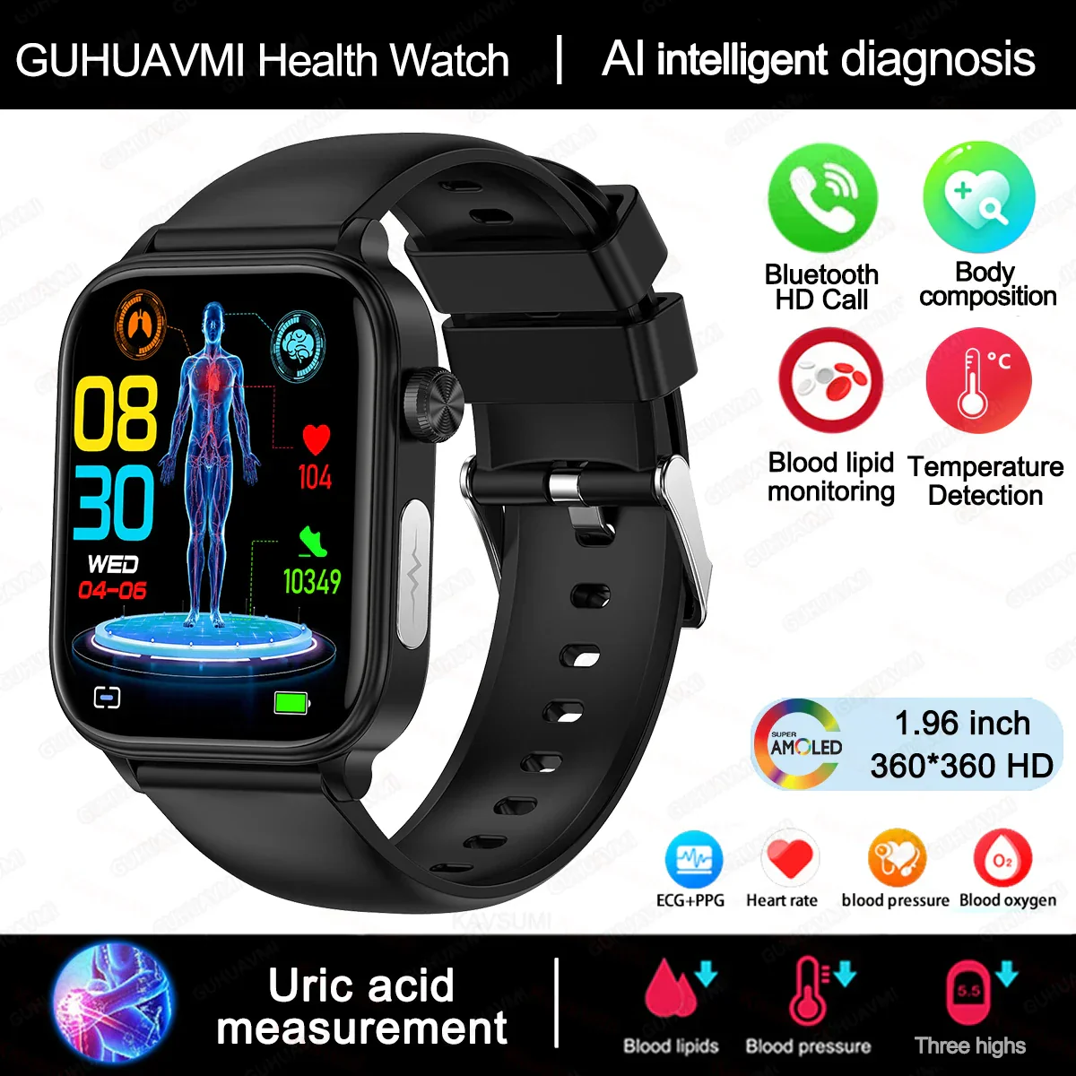 Smartwatch Health Tracker With Blood Lipid Uric Acid Monitoring Menstrual Health AI Voice Assistant Spring 2026 - Image 7
