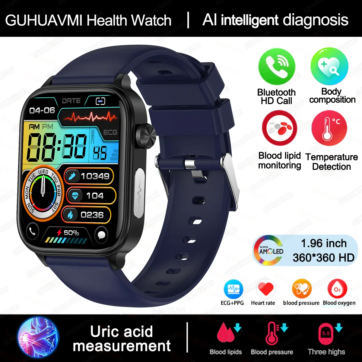 Smartwatch Health Tracker With Blood Lipid Uric Acid Monitoring Menstrual Health AI Voice Assistant Spring 2026 - Image 8