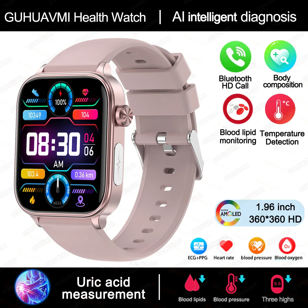 Smartwatch Health Tracker With Blood Lipid Uric Acid Monitoring Menstrual Health AI Voice Assistant Spring 2026 - Image 9
