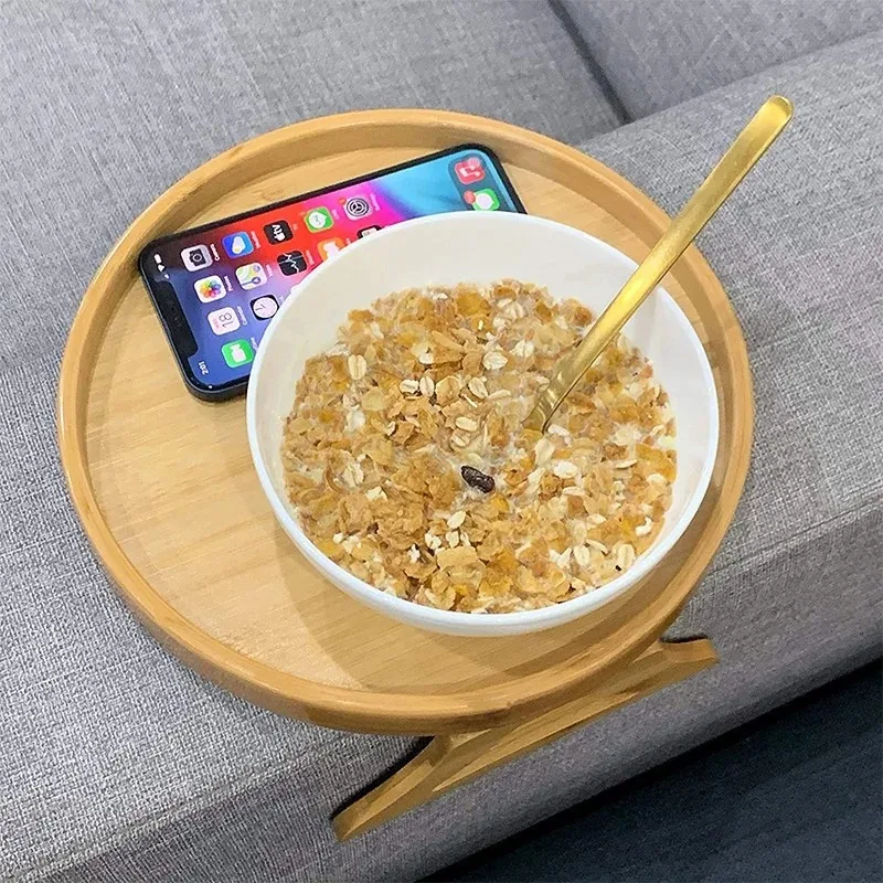 Bamboo Sofa Arm Tray Portable Couch Armrest Snack Holder - Image 12