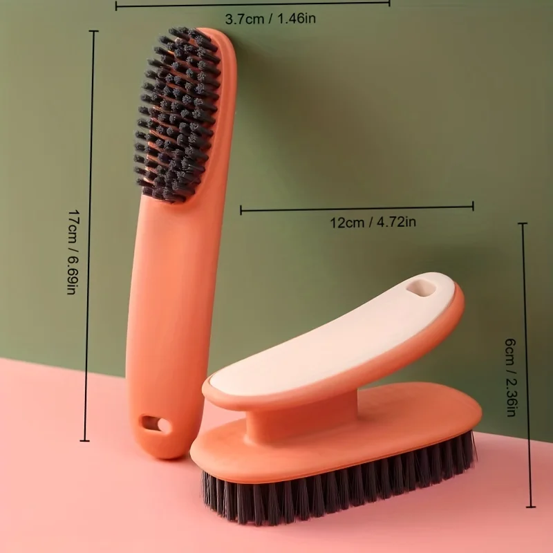 Soft Bristled 2pc Household Cleaning Brushes - Long Handle Shoe & Clothes Brush Set - Image 4