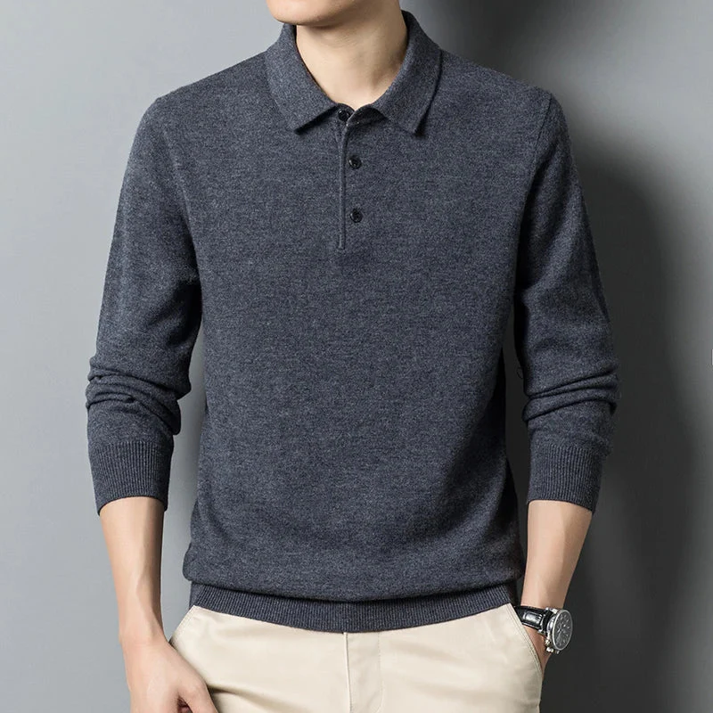 Soft Classic Men's Polo Sweater - Long Sleeve Knit, Casual - Image 8