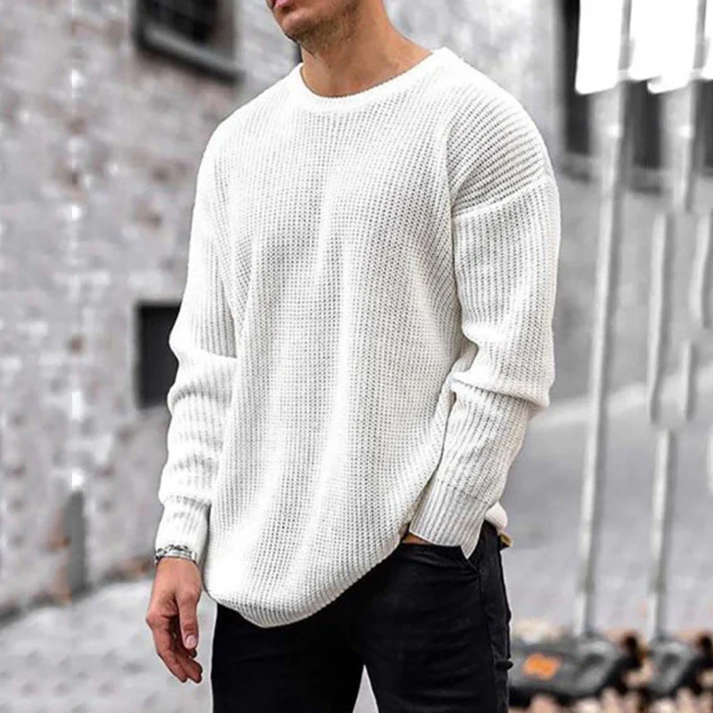 Soft Classic Men's Waffle Knit Sweater - Crew Neck Acrylic - Image 6