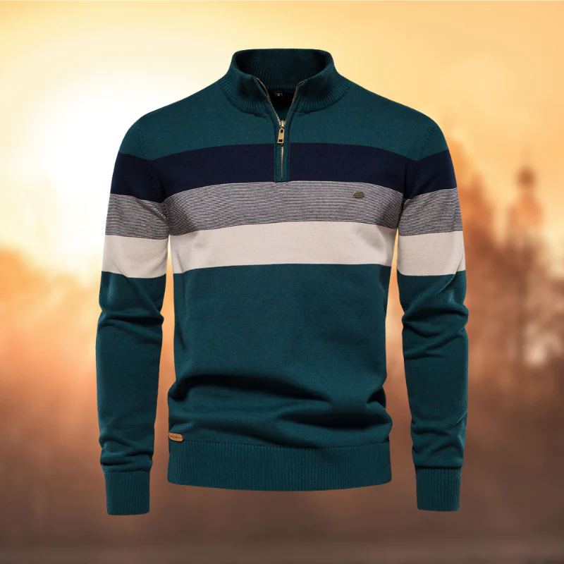 Soft Classic Men’s Zip Pullover - Striped Cotton Casual - Image 8