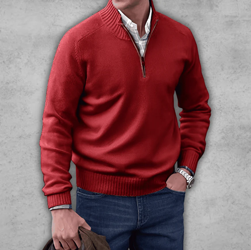 Soft Classic Mens Quarter Zip Sweater - Ribbed Cotton - Image 6