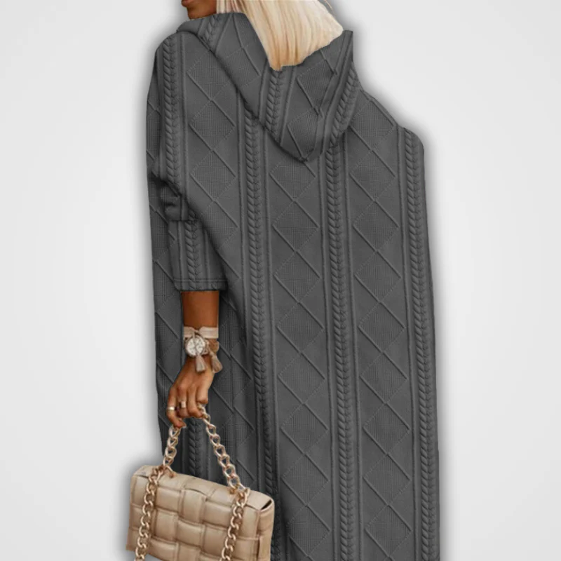 Soft Cozy Women Long Hooded Cardigan - Cable Knit Acrylic - Image 4